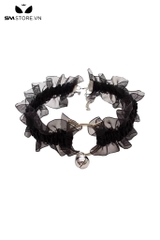 SMP198 - Vòng cổ chocker viền ren mặt mèo đính chuông và nấc chỉnh