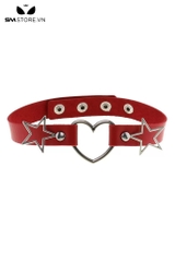 SMP201 - Vòng cổ choker trái tim rỗng đính hình ngôi sao da PU