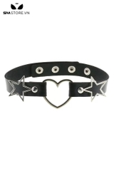 SMP201 - Vòng cổ choker trái tim rỗng đính hình ngôi sao da PU