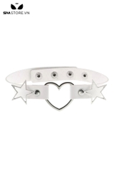SMP201 - Vòng cổ choker trái tim rỗng đính hình ngôi sao da PU