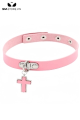 SMP203 - Vòng cổ choker nữ da PU hình chữ thập có nấc điều chỉnh
