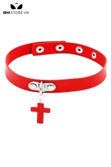 SMP203 - Vòng cổ choker nữ da PU hình chữ thập có nấc điều chỉnh