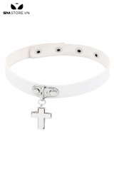 SMP203 - Vòng cổ choker nữ da PU hình chữ thập có nấc điều chỉnh
