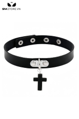 SMP203 - Vòng cổ choker nữ da PU hình chữ thập có nấc điều chỉnh