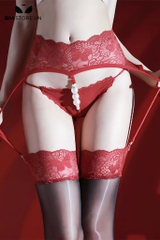 SMP222 - Garter đai kẹp vớ với viền ren bướm có ngọc trai
