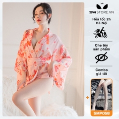 SMS023 - Set áo ngủ nữ kimono ngắn cùng quần lót lọt khe sexy gợi cảm
