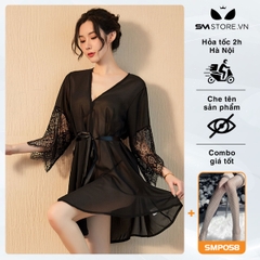SMS024 - Áo choàng ngủ nữ mỏng xuyên thấu thắt nơ eo sexy gợi cảm