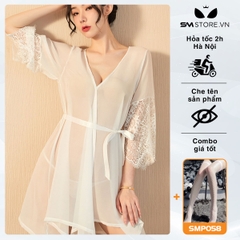SMS024 - Áo choàng ngủ nữ mỏng xuyên thấu thắt nơ eo sexy gợi cảm