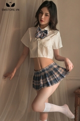 SMS045 - Đồ cosplay học sinh nhật bản áo sơ mi croptop và chân váy kẻ