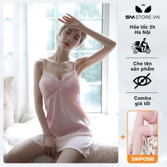 SMS061 - Váy ngủ 2 dây quyến rũ với ren viền lưng xuyên thấu gợi cảm