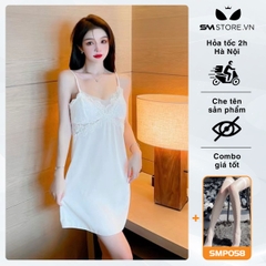 SMS061 - Váy ngủ 2 dây quyến rũ với ren viền lưng xuyên thấu gợi cảm