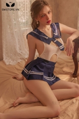 SMS199 - Cosplay học sinh với áo bodysuit lọt khe có dây buộc sườn