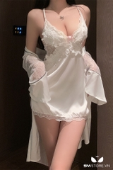 SMS511 - Áo choàng ngủ lụa cao cấp phối ren sexy gợi cảm