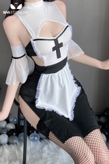 SMS883 - Váy ngủ cosplay sơ xẻ tà có tay áo và khóa cài ở sau