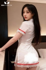 SMS891 - Trang phục y tá với váy ngắn cổ chữ V cúc khóa gợi cảm