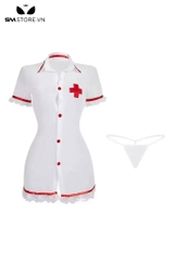 SMS891 - Trang phục y tá với váy ngắn cổ chữ V cúc khóa gợi cảm