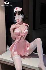 SMS900 - Đồ ngủ y tá với váy ngủ hở lưng sexy cổ chữ V khoét giữa