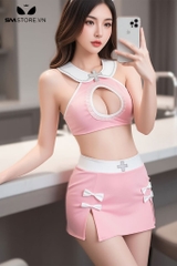 SMS903 - Đồ ngủ y tá với áo croptop buộc dây khoét ngực và chân váy xẻ tà