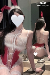 SMS908 - Cosplay thỏ với áo bodysuit 1 mảnh có nơ trước trong suốt