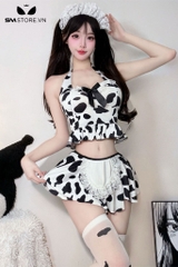 SMS919 - Trang phục cosplay bò sữa với áo hở lưng và chân váy ngắn xòe