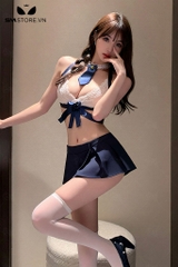 SMS949 - Bộ đồ học sinh với áo ren hoa xuyên thấu mix chân váy xòe