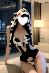 SMS962 - Bộ ngủ cosplay bò sữa 1 mảnh có dây buộc sau gợi cảm