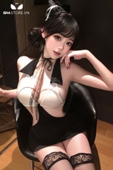 SMS964 - Trang phục tiếp viên với váy ôm body khoét ngực co giãn