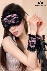 SMT222 - Còng tay tình yêu SM với họa tiết ren hoa màu hồng