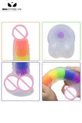 SMT2993 - Cu giả silicon dính tường 7 sắc cầu vồng dài 19cm
