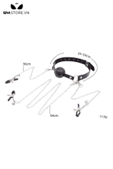 SMT3171 - Ball gag có lỗ rỗng bằng silicon kèm kẹp âm vật và núm vú