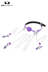 SMT3171 - Ball gag có lỗ rỗng bằng silicon kèm kẹp âm vật và núm vú