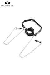 SMT3172 - Mouth gag kèm 2 dây kẹp núm vú có dây xích inox kèm