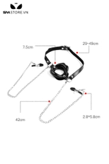 SMT3172 - Mouth gag kèm 2 dây kẹp núm vú có dây xích inox kèm