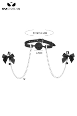 SMT3173 - Ball gag silicon có lỗ và kẹp ngực đính nơ gắn chuông inox