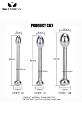 SMT3213 - Đồ chơi niệu đạo sounding inox với hình bóng bầu dục có 3 size