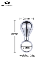 SMT3364 - Butt plug hậu môn đầu tròn trơn inox và tay cầm dài 6cm