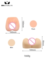 SMT3452 - Mông silicon nguyên khối có 2 lỗ âm đạo và hậu môn dài 16cm