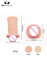 SMT3455 - Âm đạo giả cầm tay silicon đàn hồi vân ngang dài 17cm