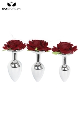 SMT3537 - Butt plug hậu môn inox không gỉ đế hình bông hoa hồng đỏ