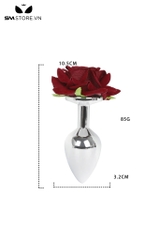 SMT3537 - Butt plug hậu môn inox không gỉ đế hình bông hoa hồng đỏ