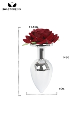 SMT3537 - Butt plug hậu môn inox không gỉ đế hình bông hoa hồng đỏ