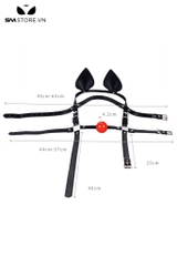 SMT3689 - Ball gag trơn silicon với tai mèo và 2 vòng dây qua đầu điều chỉnh