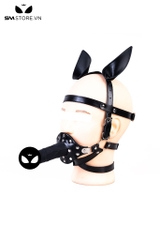 SMT3692 - Mặt nạ bịt miệng tai mèo dây da điều chỉnh kèm penis gag 2 đầu