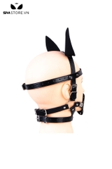 SMT3693 - Bộ head harness tai mèo khóa miệng da PU mix penis gag