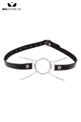 SMT3698 - Đồ chơi bịt miệng ring gag inox hình nhện mix dây da dài 65cm