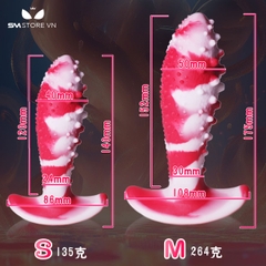SMT3760 - Butt plug phối màu đen trắng có đế cong và gai nổi 2 size