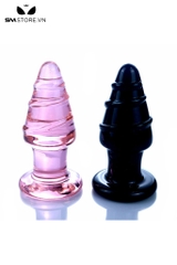 SMT3767 - Butt plug đầu nhọn vân ngang bằng thủy tinh dài 9.5cm