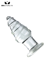 SMT3767 - Butt plug đầu nhọn vân ngang bằng thủy tinh dài 9.5cm