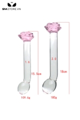 SMT3770 - Butt plug đầu tròn cong đế bông hoa thủy tinh trong suốt