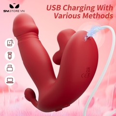 SMT3777 - Máy rung thụt 2 đầu mix kèm lưỡi liếm có 9 chế độ dài 14cm